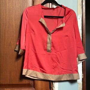 Women's Red and Tan Blouse